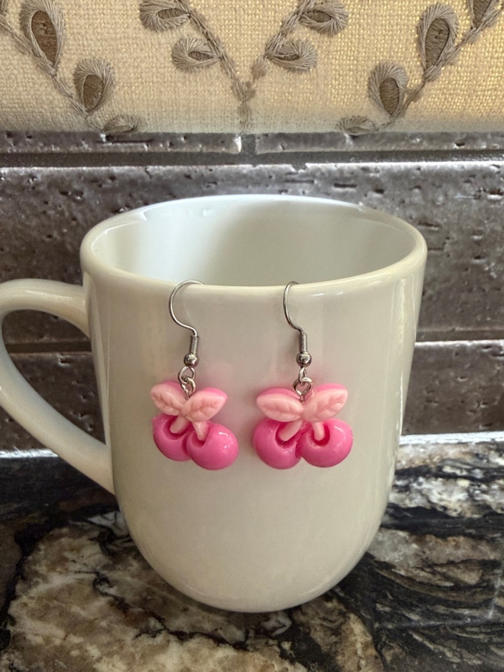 Pink Cherry Dangle Resin Earrings
